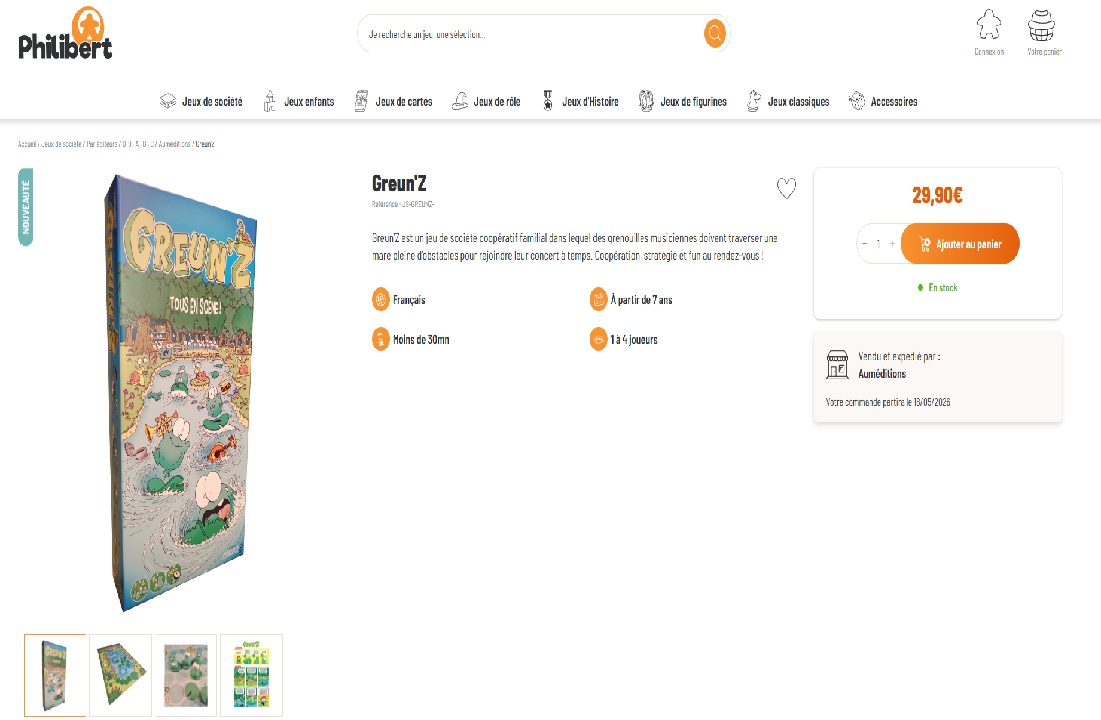 Le jeu Greun'Z est disponible sur le marketplace Philibert
